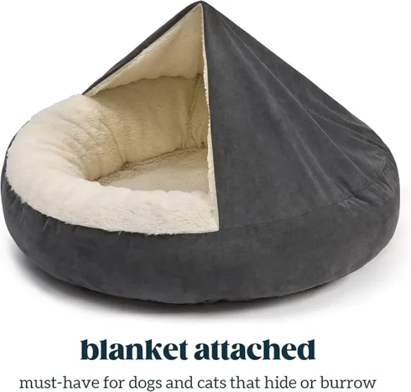 Washable Dog Cave Bed with Blanket – Anti-Slip, Charcoal Gray - Image 2
